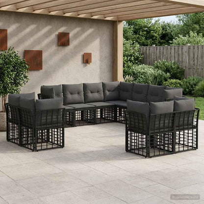 Set di divani da esterno Nero e Grigio scuro Poliestere