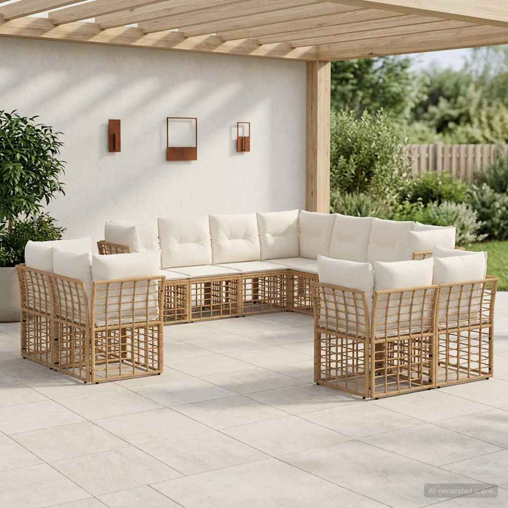 Set di divani da esterno Naturale e Bianco Crema Poliestere | homemem39