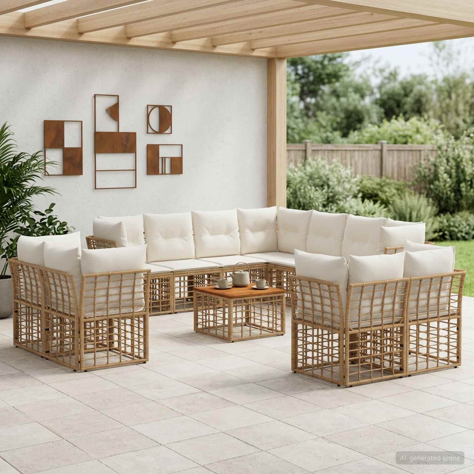 Set di divani da esterno 12 pcs Naturale e Bianco Crema | homemem39