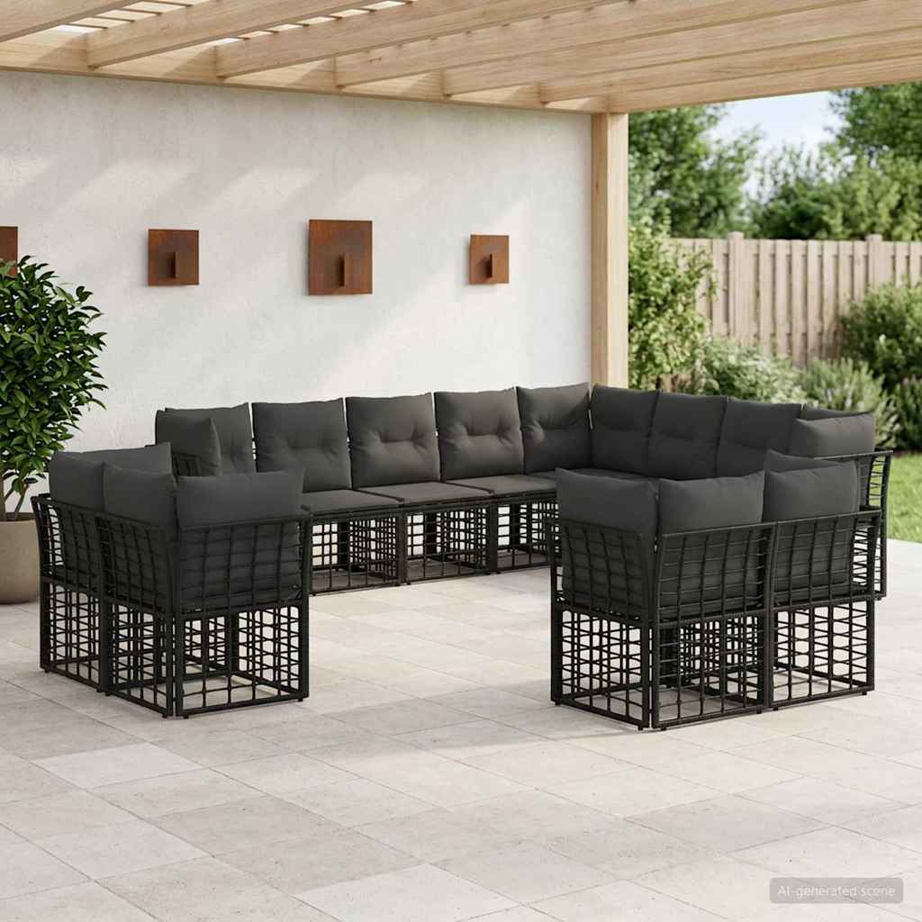 Set di divani da esterno Nero e Grigio scuro Poliestere | homemem39