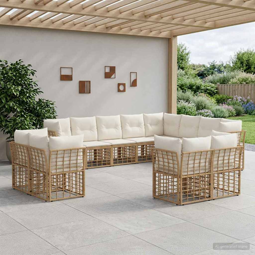 Set di divani da esterno Naturale e Bianco Crema Poliestere | homemem39