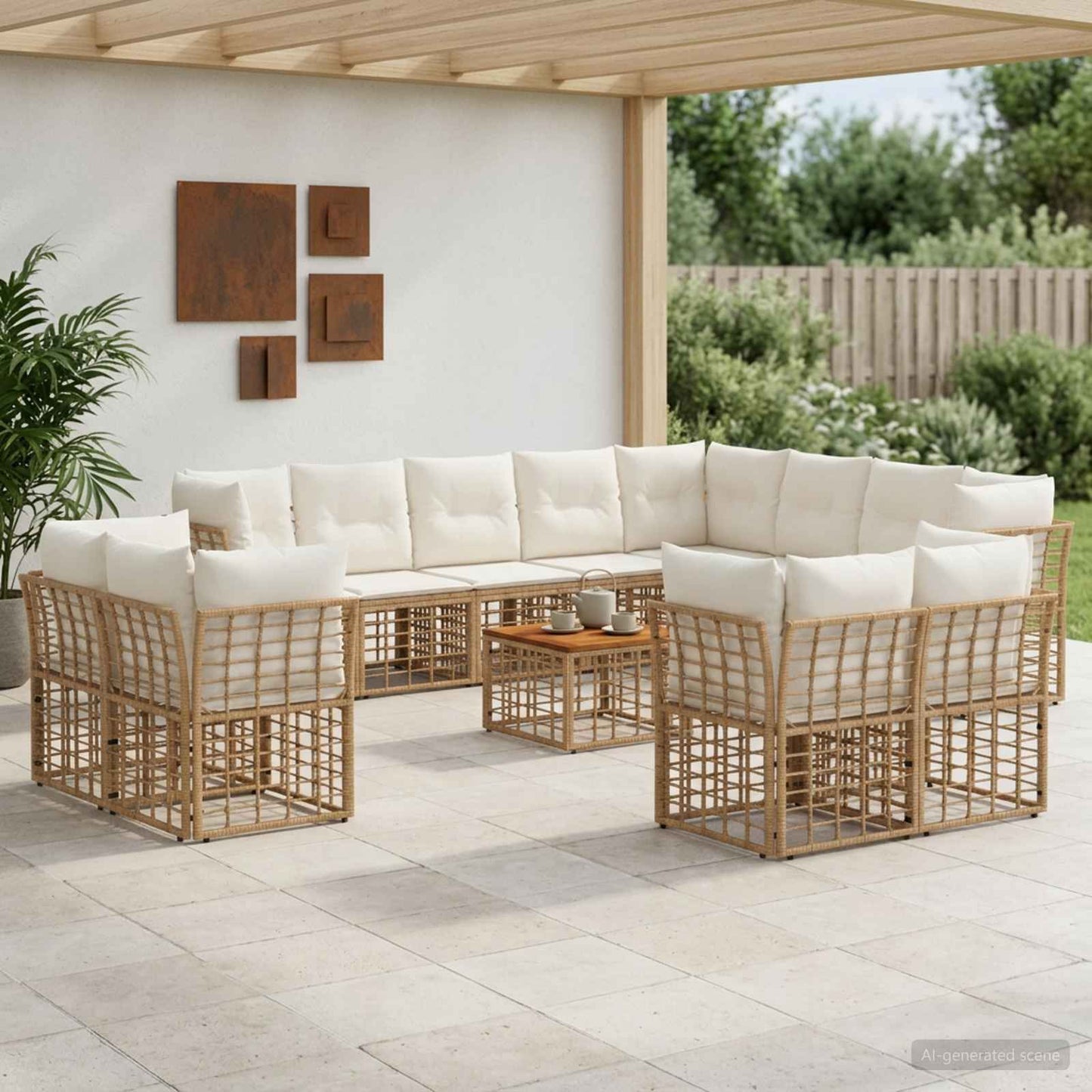 Set di divani da esterno 13 pcs Naturale e Bianco Crema | homemem39