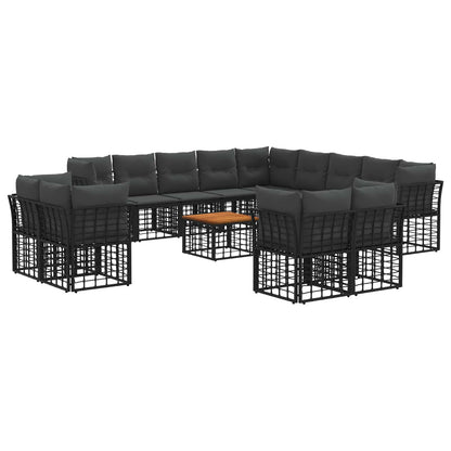 Set di divani da esterno 14 pcs Nero e Grigio scuro Poliestere | homemem39