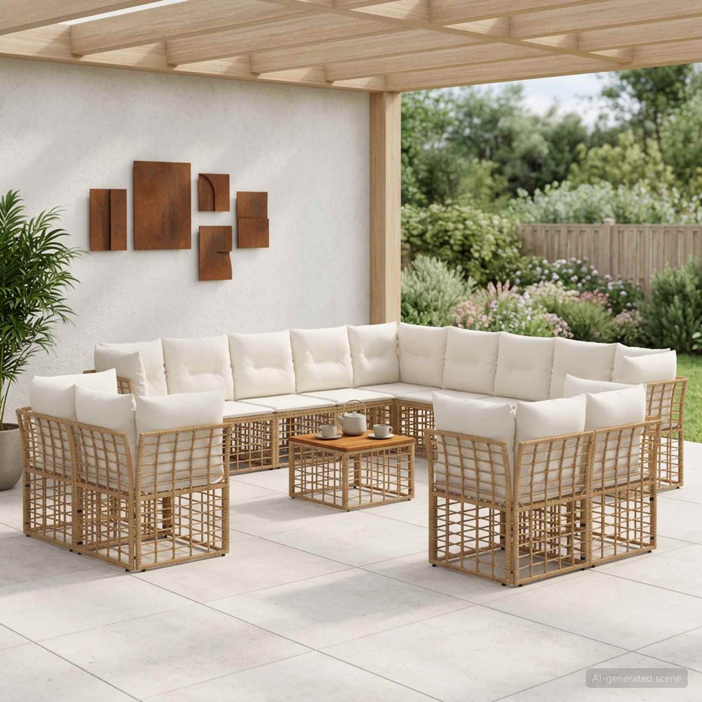 Set di divani da esterno 14 pcs Naturale e Bianco Crema | homemem39