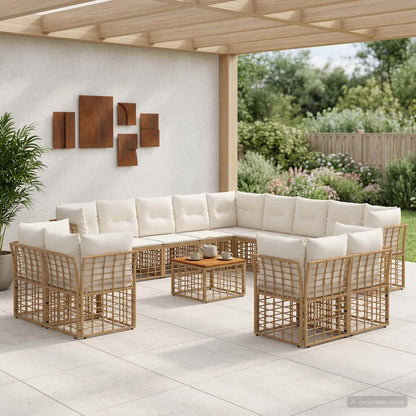 Set di divani da esterno 14 pcs Naturale e Bianco Crema | homemem39