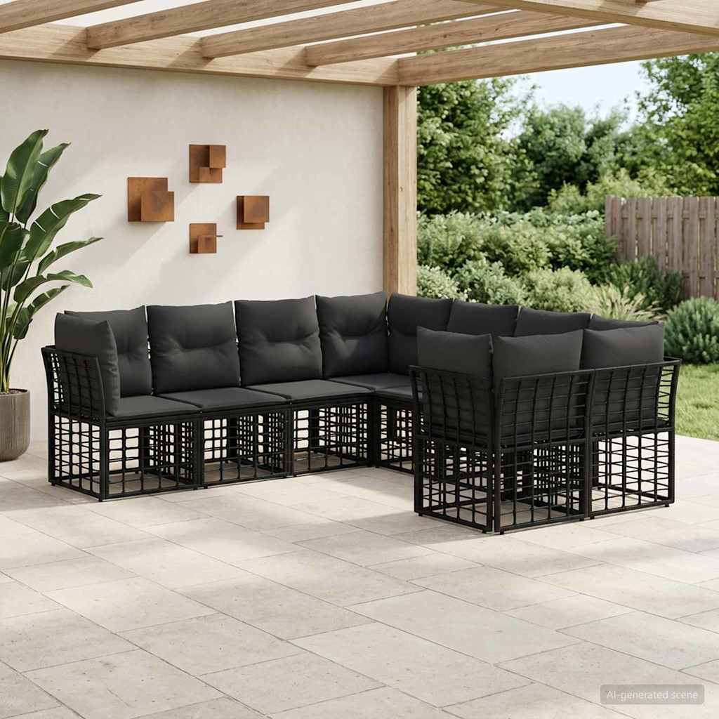 Set di divani da esterno 8 pcs Nero e Grigio scuro Poliestere | homemem39