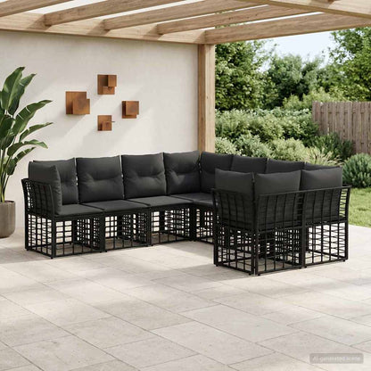 Set di divani da esterno 8 pcs Nero e Grigio scuro Poliestere | homemem39