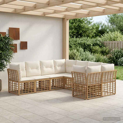 Set di divani da esterno 8 pcs Naturale e Bianco Crema | homemem39