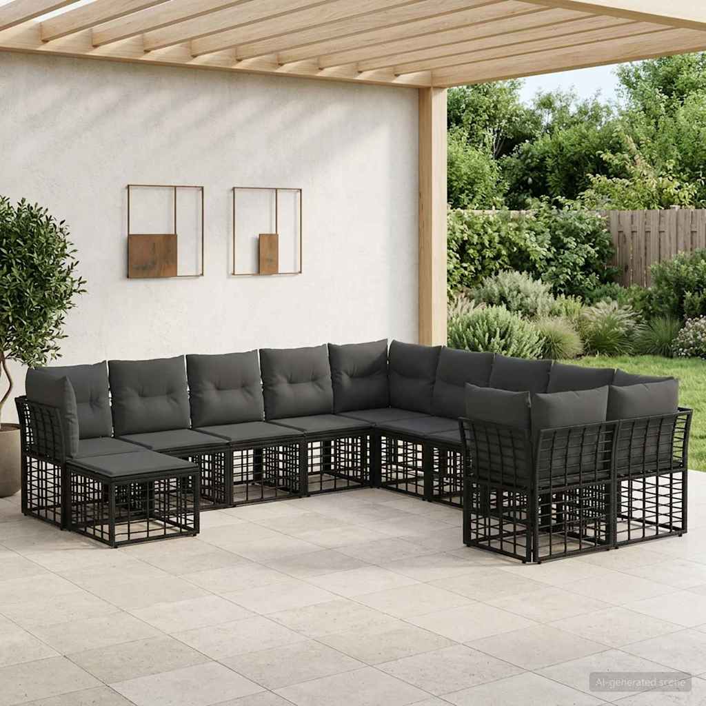 Set di divani da esterno 11 pcs Nero e Grigio scuro Poliestere | homemem39