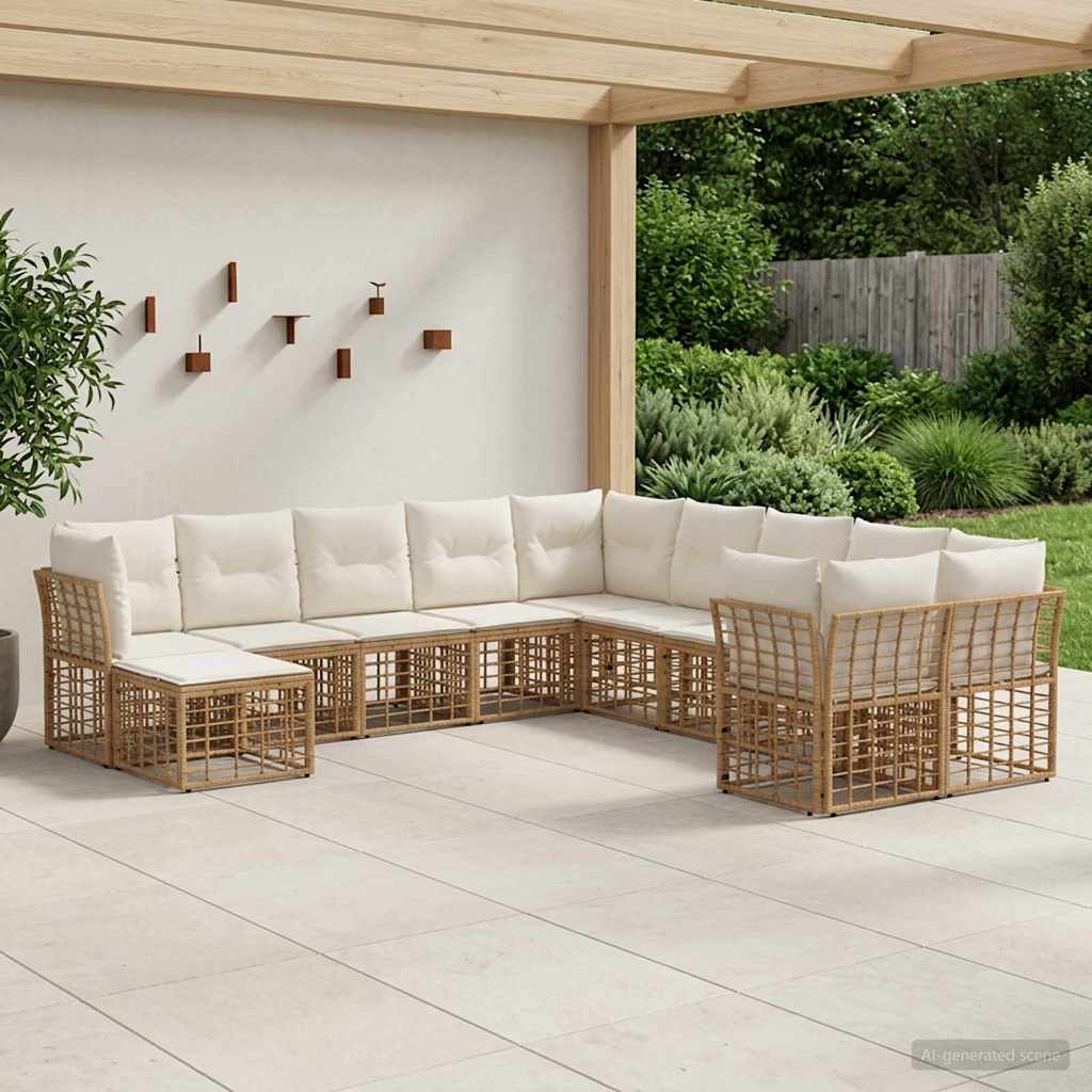 Set di divani da esterno 11 pcs Naturale e Bianco Crema | homemem39