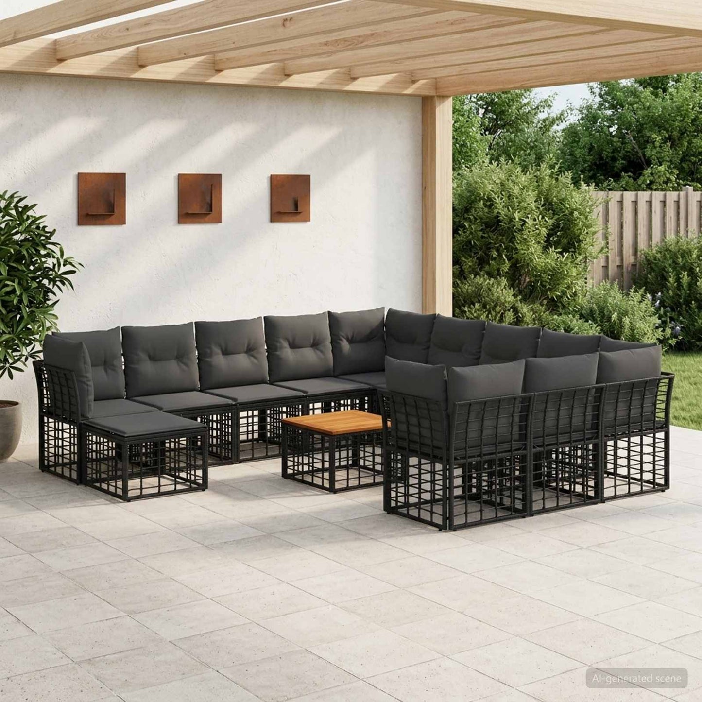 Set di divani da esterno 13 pcs Nero e Grigio scuro Poliestere | homemem39