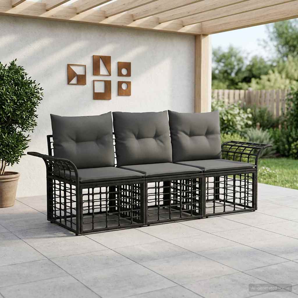 Set di divani da esterno 3 pcs Nero e Grigio scuro Poliestere | homemem39