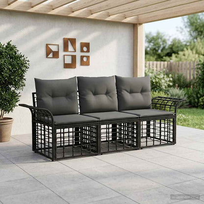 Set di divani da esterno 3 pcs Nero e Grigio scuro Poliestere | homemem39