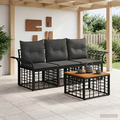 Set di divani da esterno 4 pcs Nero e Grigio scuro Poliestere | homemem39