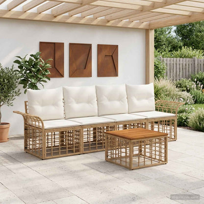 Set di divani da esterno 5 pcs Naturale e Bianco Crema