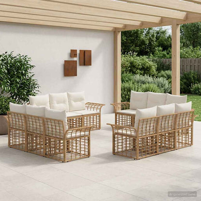 Set di divani da esterno 12 pcs Naturale e Bianco Crema