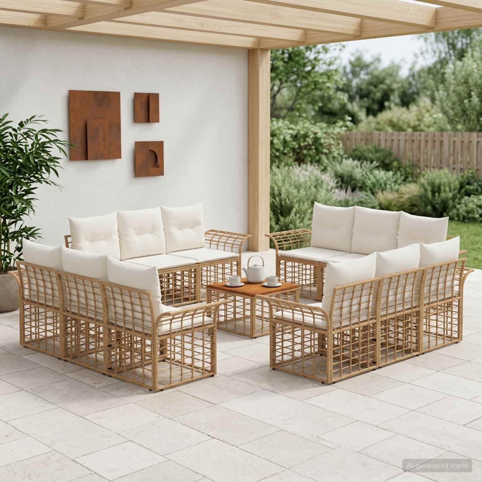 Set di divani da esterno 13 pcs Naturale e Bianco Crema | homemem39
