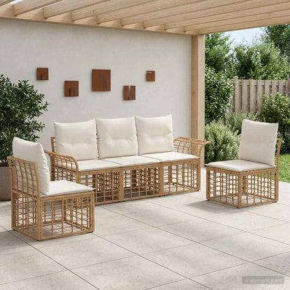 Set di divani da esterno 5 pcs Naturale e Bianco Crema | homemem39