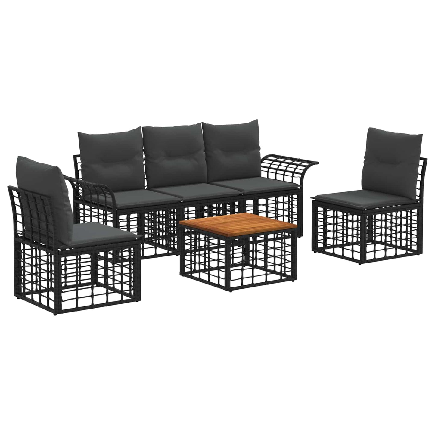 Set di divani da esterno 6 pcs Nero e Grigio scuro Poliestere | homemem39