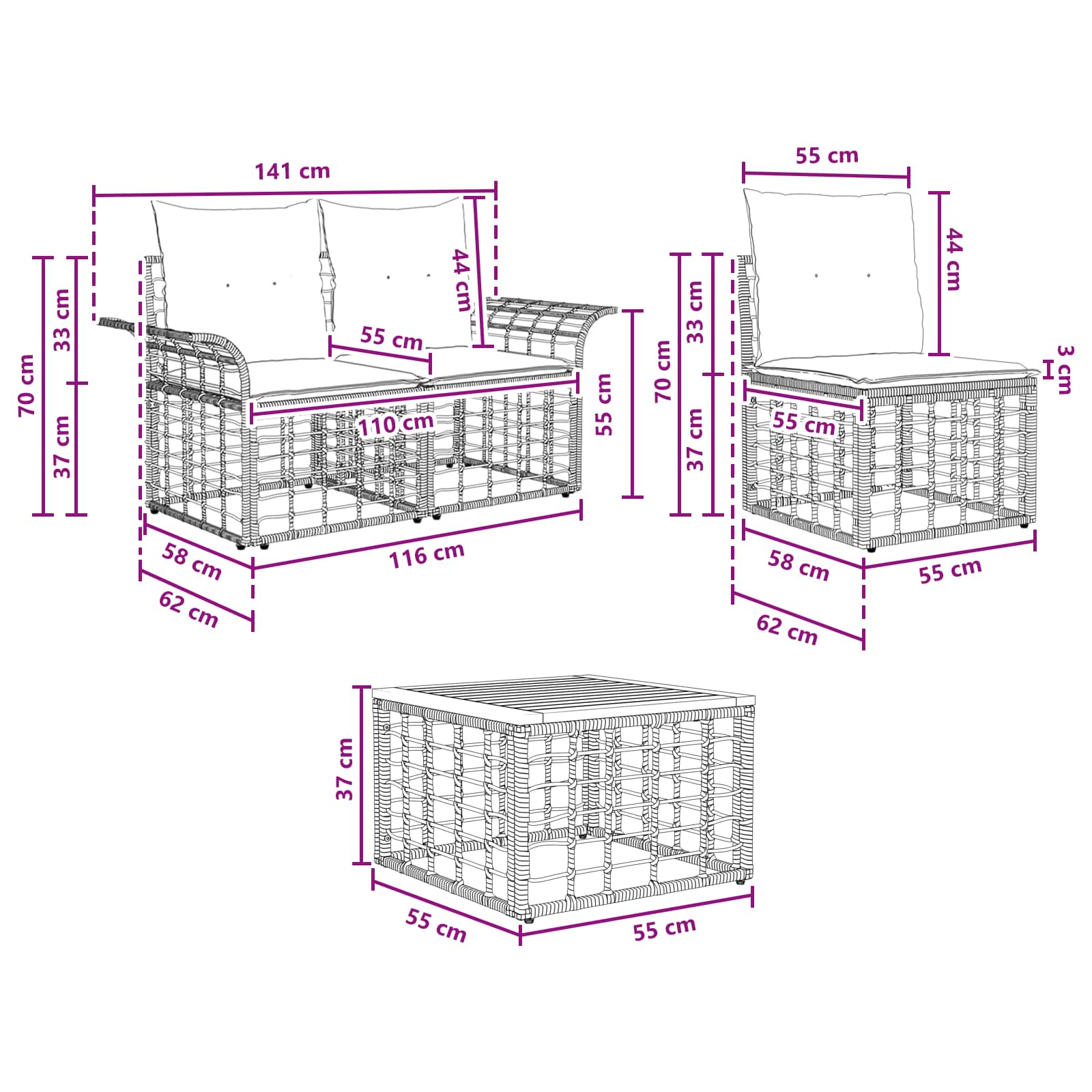Set di divani da esterno 6 pcs Naturale e Bianco Crema | homemem39