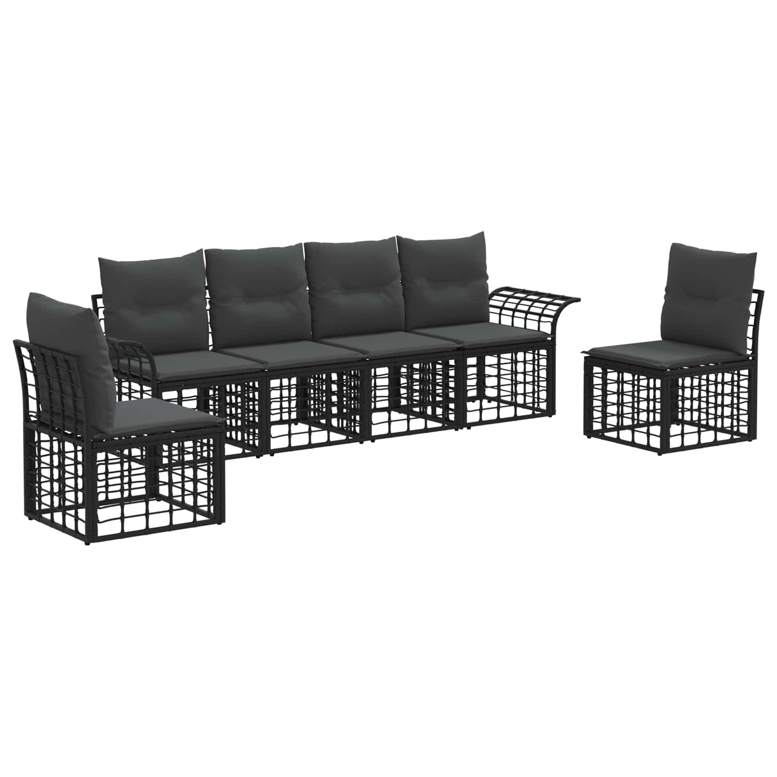 Set di divani da esterno 6 pcs Nero e Grigio scuro Poliestere | homemem39