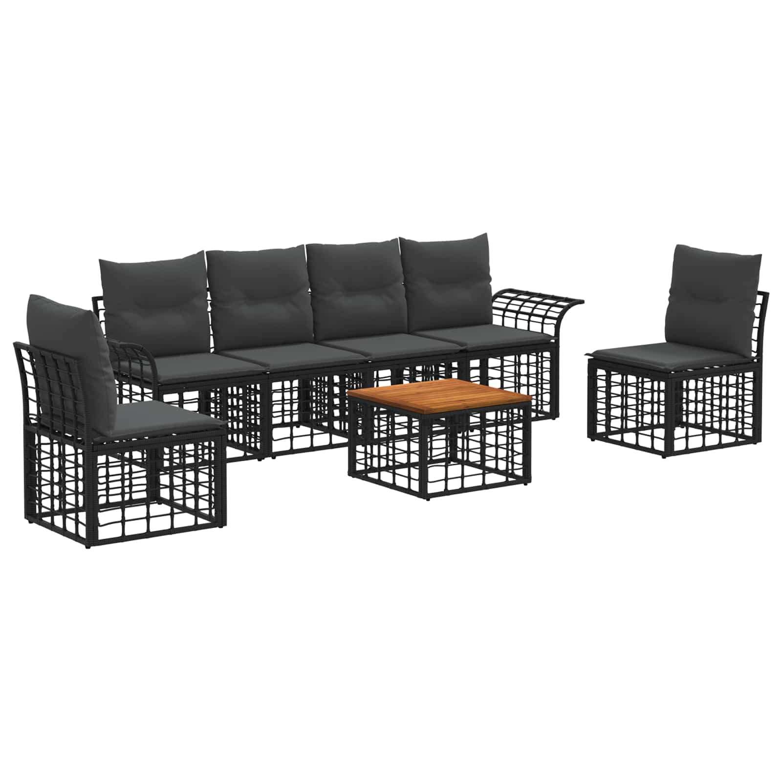 Set di divani da esterno 7 pcs Nero e Grigio scuro Poliestere | homemem39
