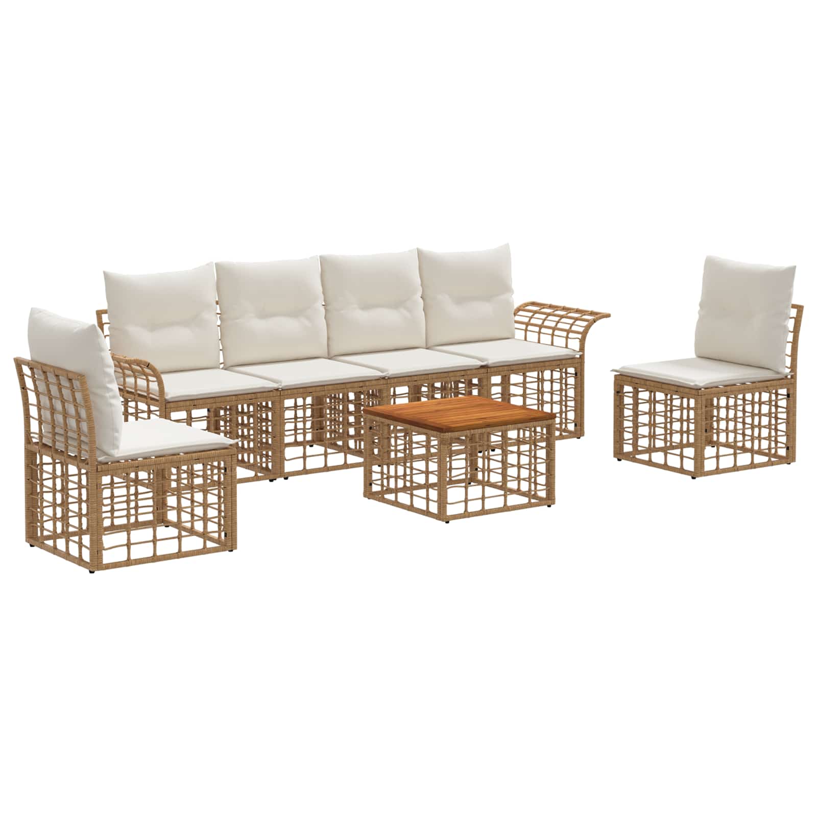 Set di divani da esterno 7 pcs Naturale e Bianco Crema | homemem39