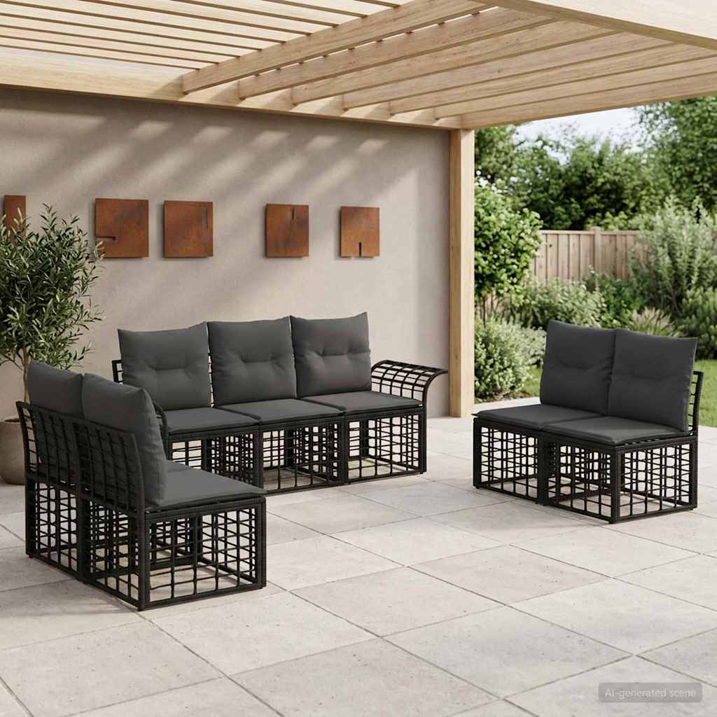 Set di divani da esterno 7 pcs Nero e Grigio scuro Poliestere | homemem39
