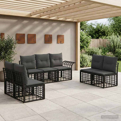 Set di divani da esterno 7 pcs Nero e Grigio scuro Poliestere | homemem39