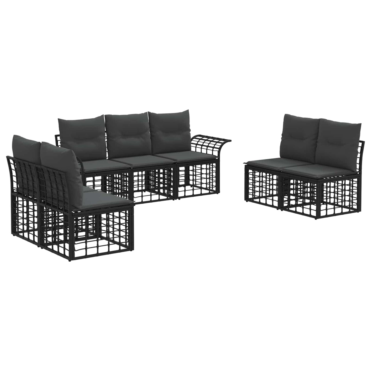 Set di divani da esterno 7 pcs Nero e Grigio scuro Poliestere | homemem39