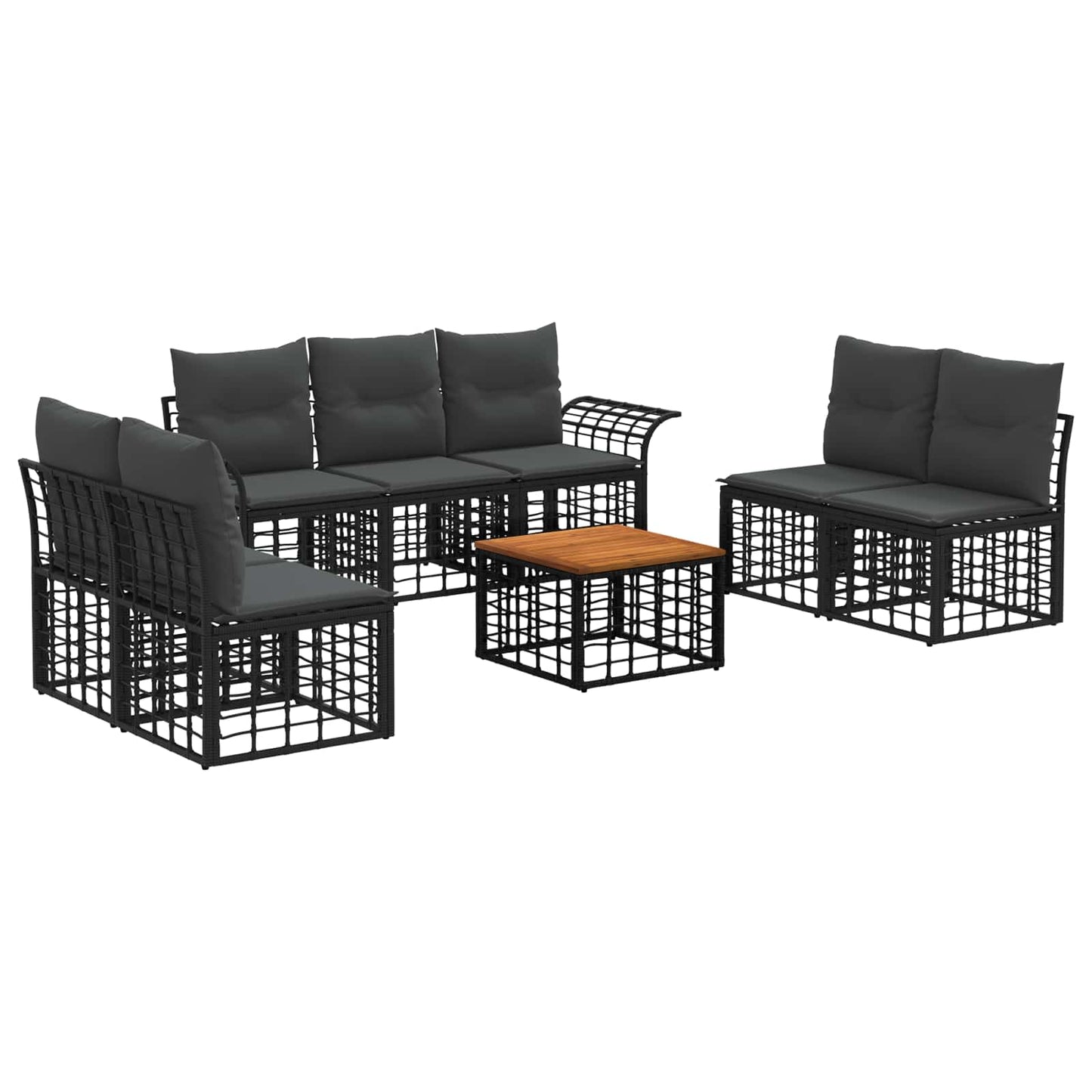 Set di divani da esterno 8 pcs Nero e Grigio scuro Poliestere | homemem39