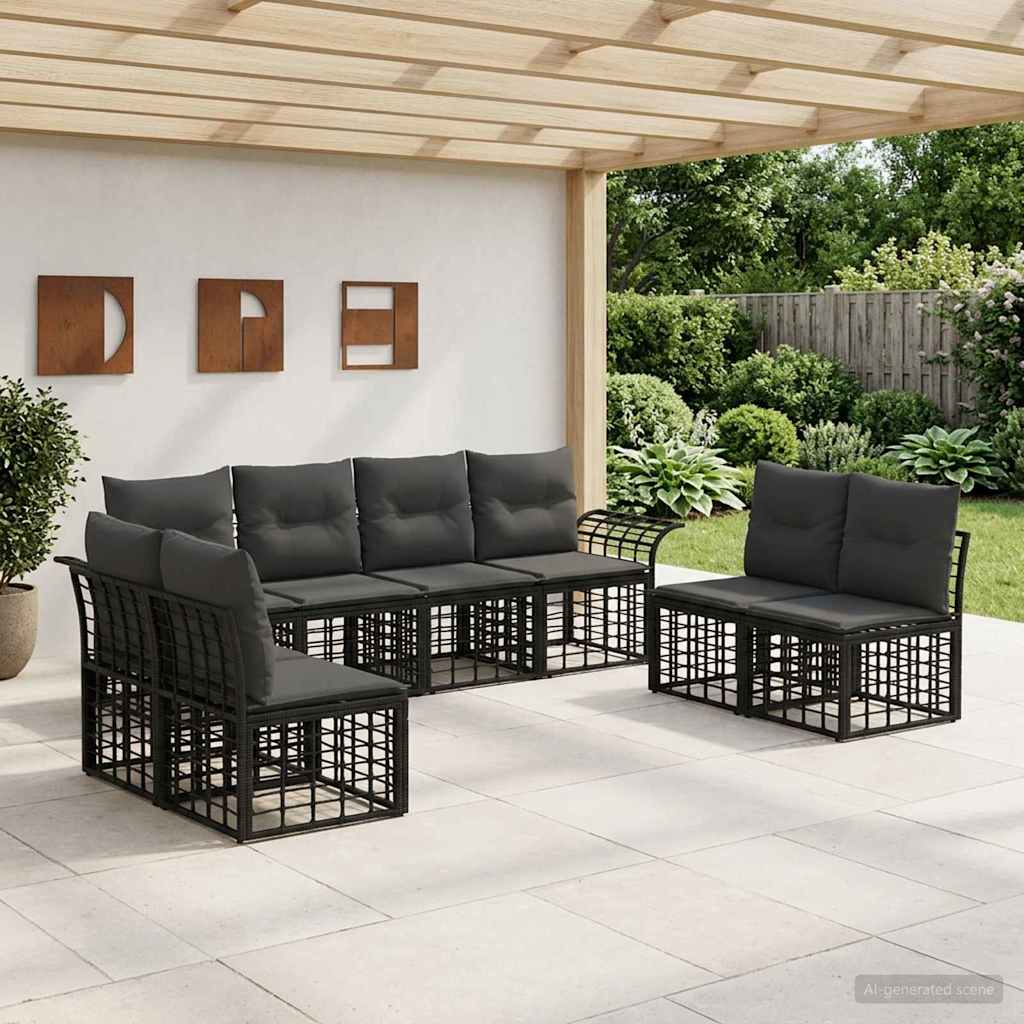 Set di divani da esterno 8 pcs Nero e Grigio scuro Poliestere | homemem39