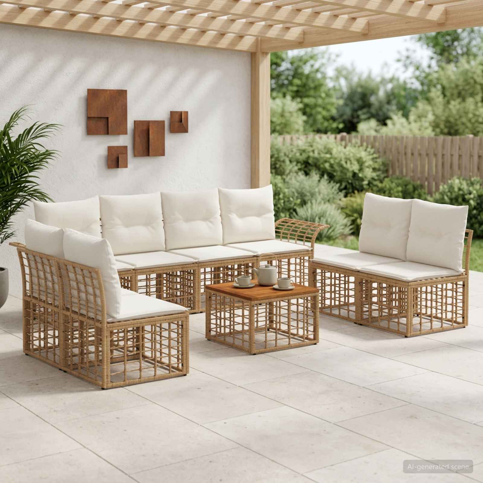 Set di divani da esterno 9 pcs Naturale e Bianco Crema | homemem39