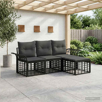 Set di divani da esterno 4 pcs Nero e Grigio scuro Poliestere | homemem39
