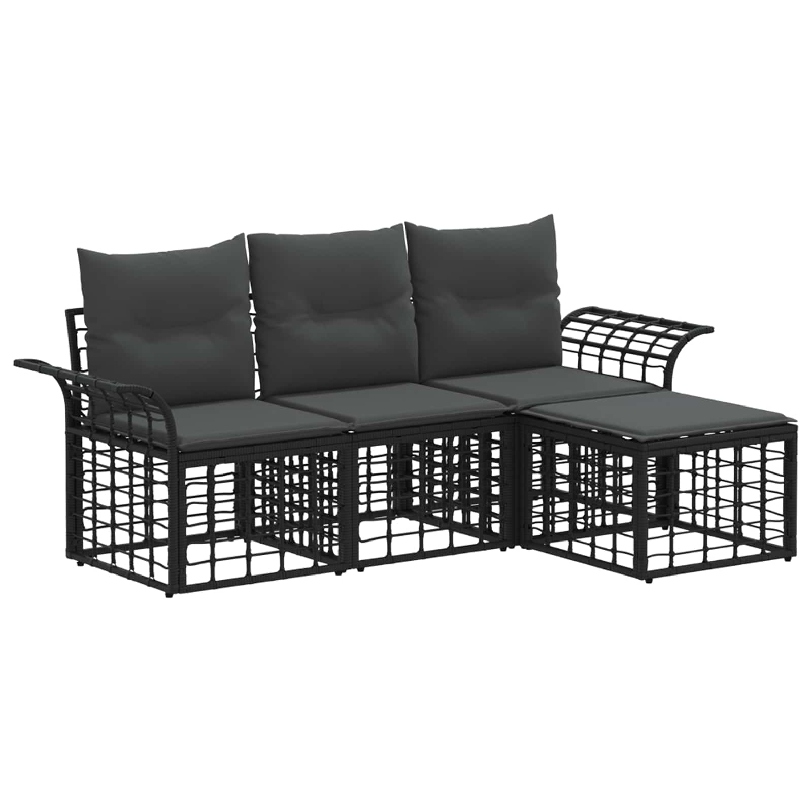 Set di divani da esterno 4 pcs Nero e Grigio scuro Poliestere | homemem39