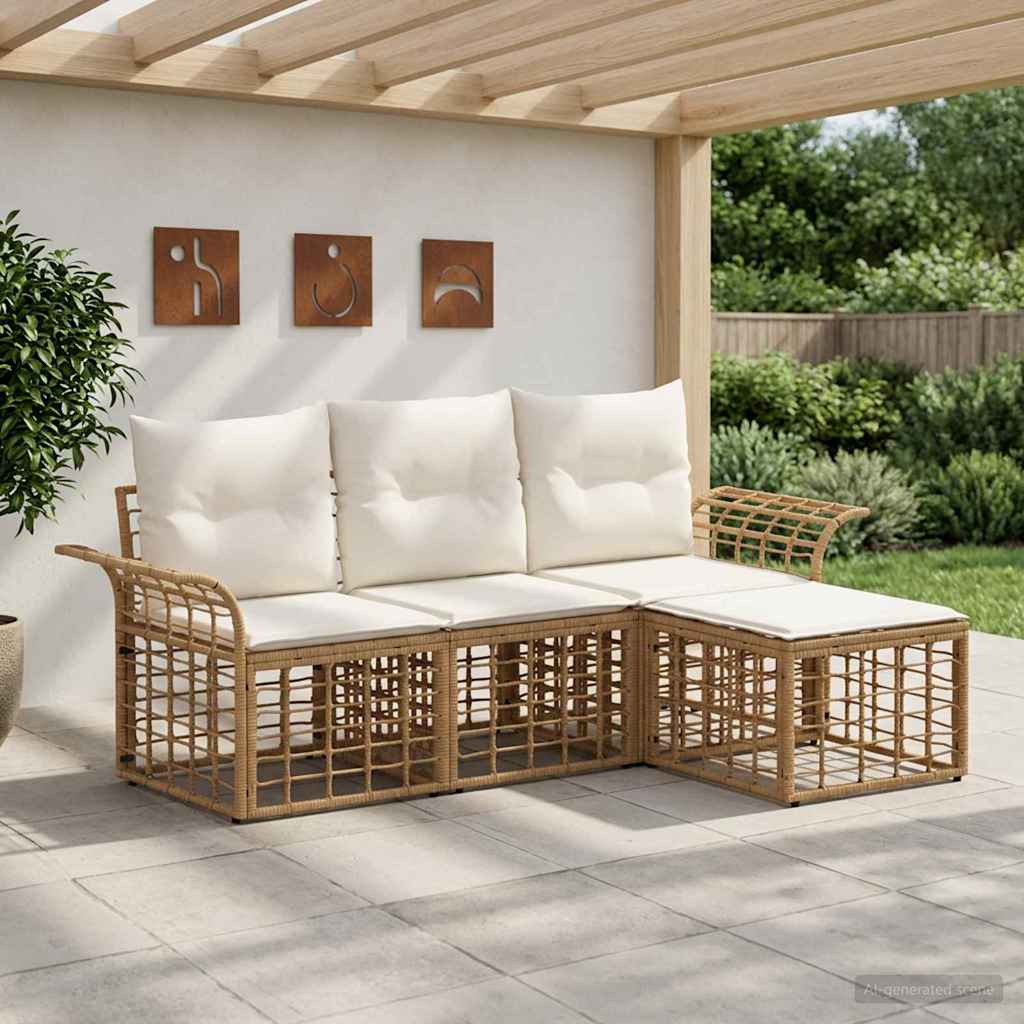 Set di divani da esterno 4 pcs Naturale e Bianco Crema | homemem39