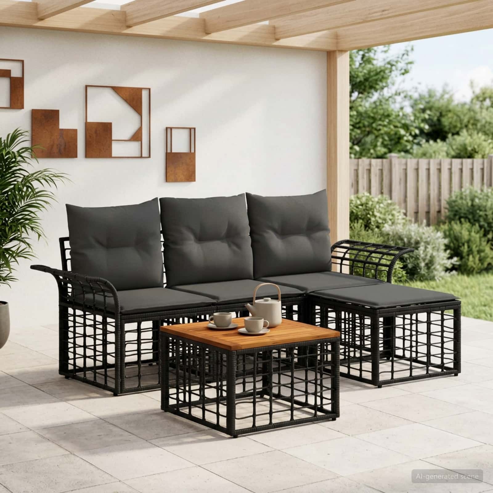Set di divani da esterno 5 pcs Nero e Grigio scuro Poliestere | homemem39