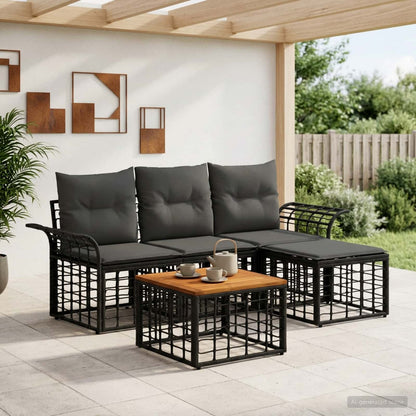 Set di divani da esterno 5 pcs Nero e Grigio scuro Poliestere | homemem39