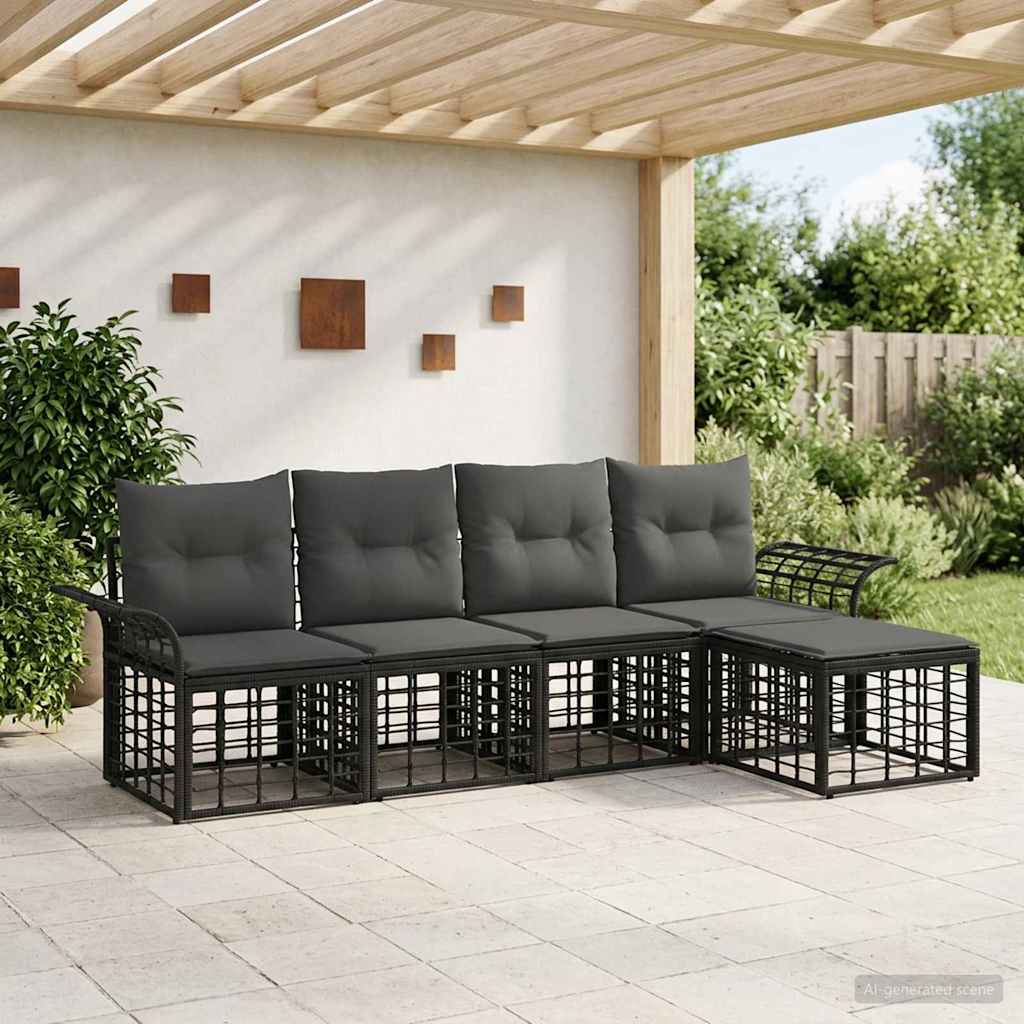 Set di divani da esterno 5 pcs Nero e Grigio scuro Poliestere | homemem39