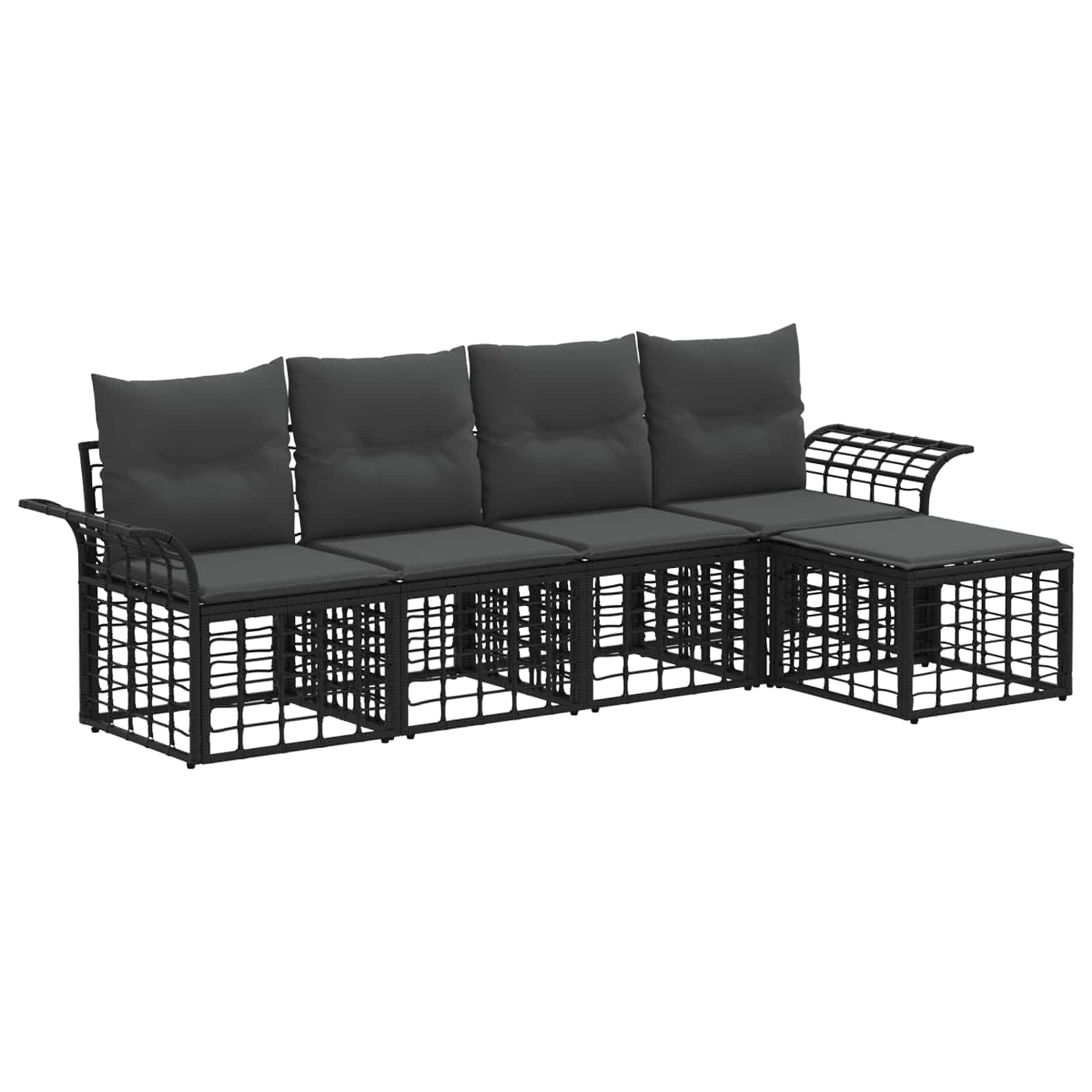Set di divani da esterno 5 pcs Nero e Grigio scuro Poliestere | homemem39