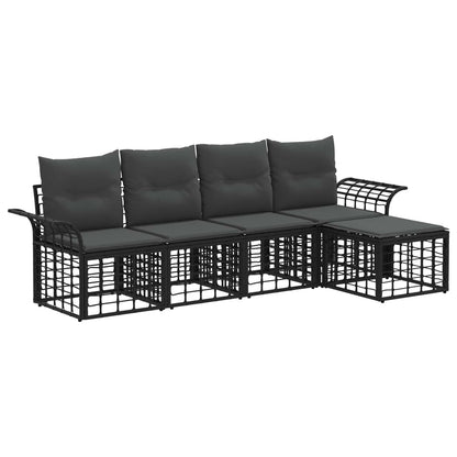 Set di divani da esterno 5 pcs Nero e Grigio scuro Poliestere | homemem39