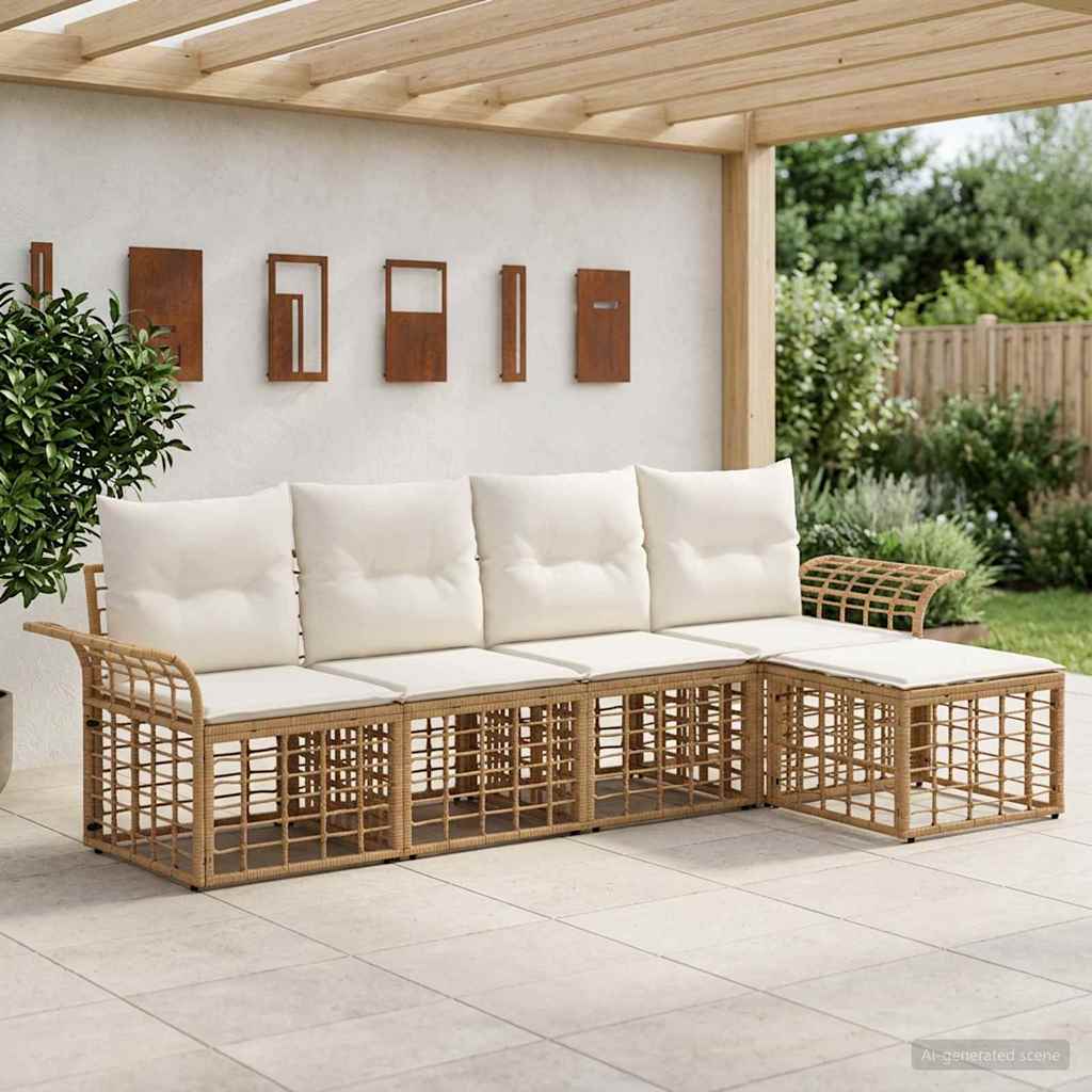 Set di divani da esterno 5 pcs Naturale e Bianco Crema | homemem39