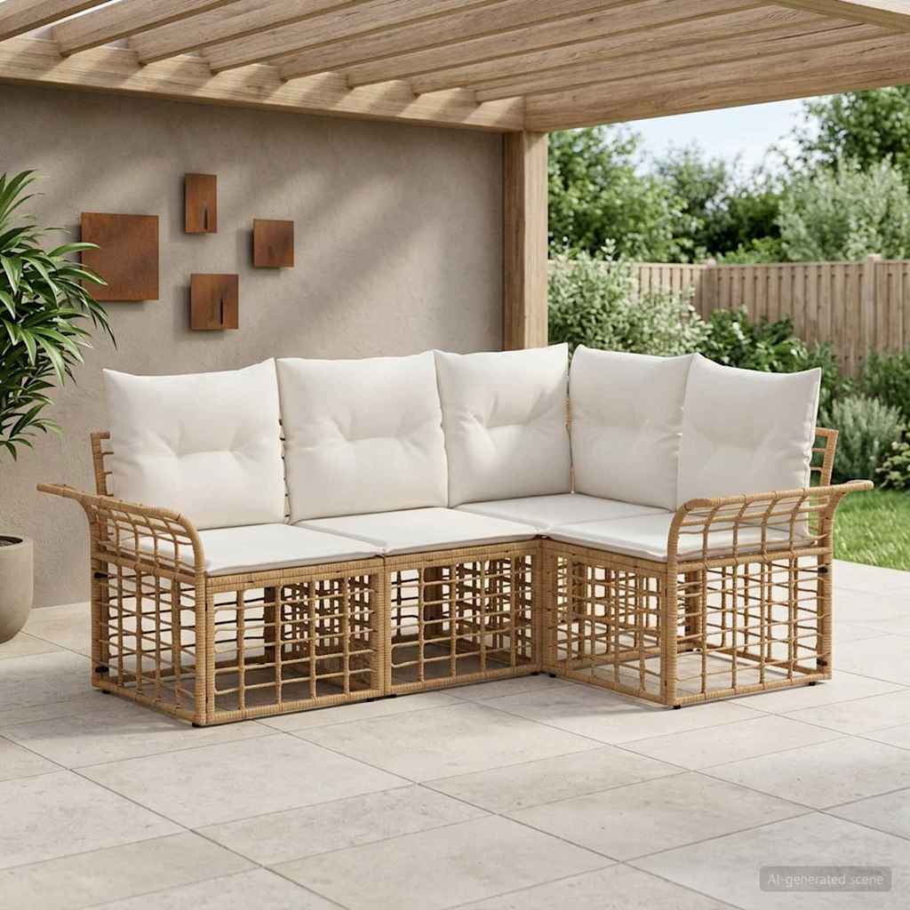 Set di divani da esterno 4 pcs Naturale e Bianco Crema | homemem39