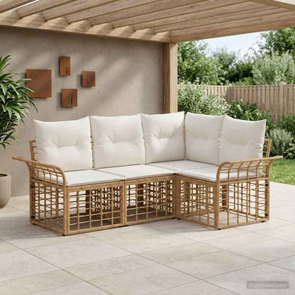 Set di divani da esterno 4 pcs Naturale e Bianco Crema | homemem39