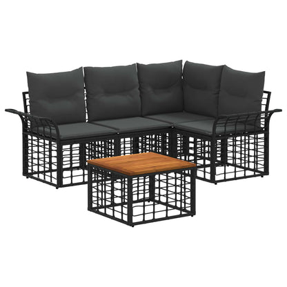 Set di divani da esterno 5 pcs Nero e Grigio scuro Poliestere | homemem39