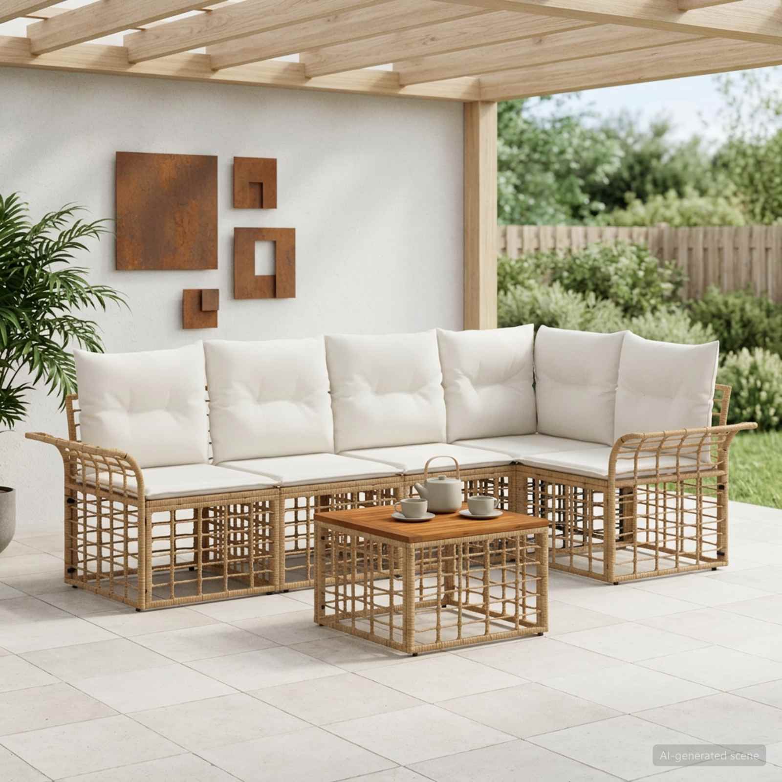 Set di divani da esterno 6 pcs Naturale e Bianco Crema | homemem39