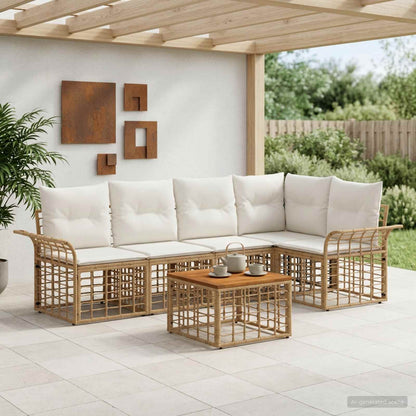 Set di divani da esterno 6 pcs Naturale e Bianco Crema | homemem39