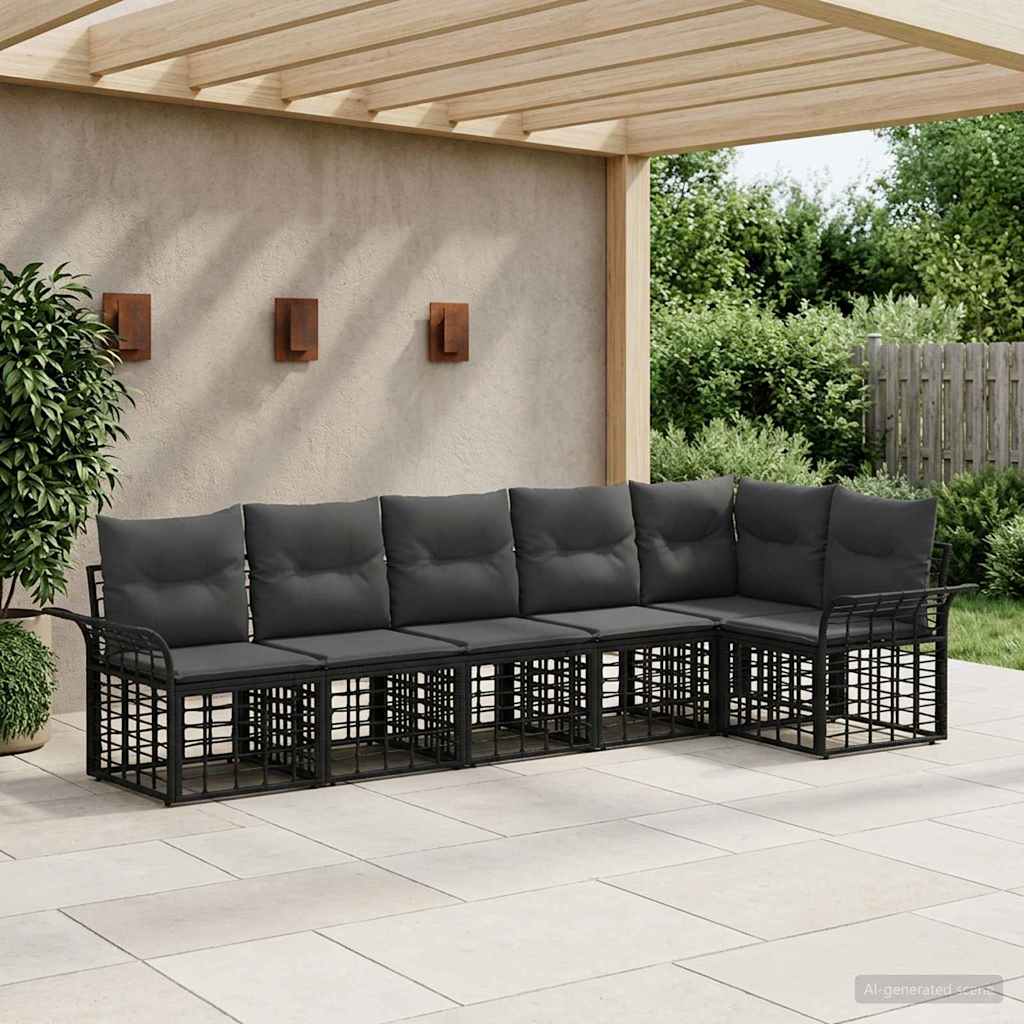 Set di divani da esterno 6 pcs Nero e Grigio scuro Poliestere | homemem39