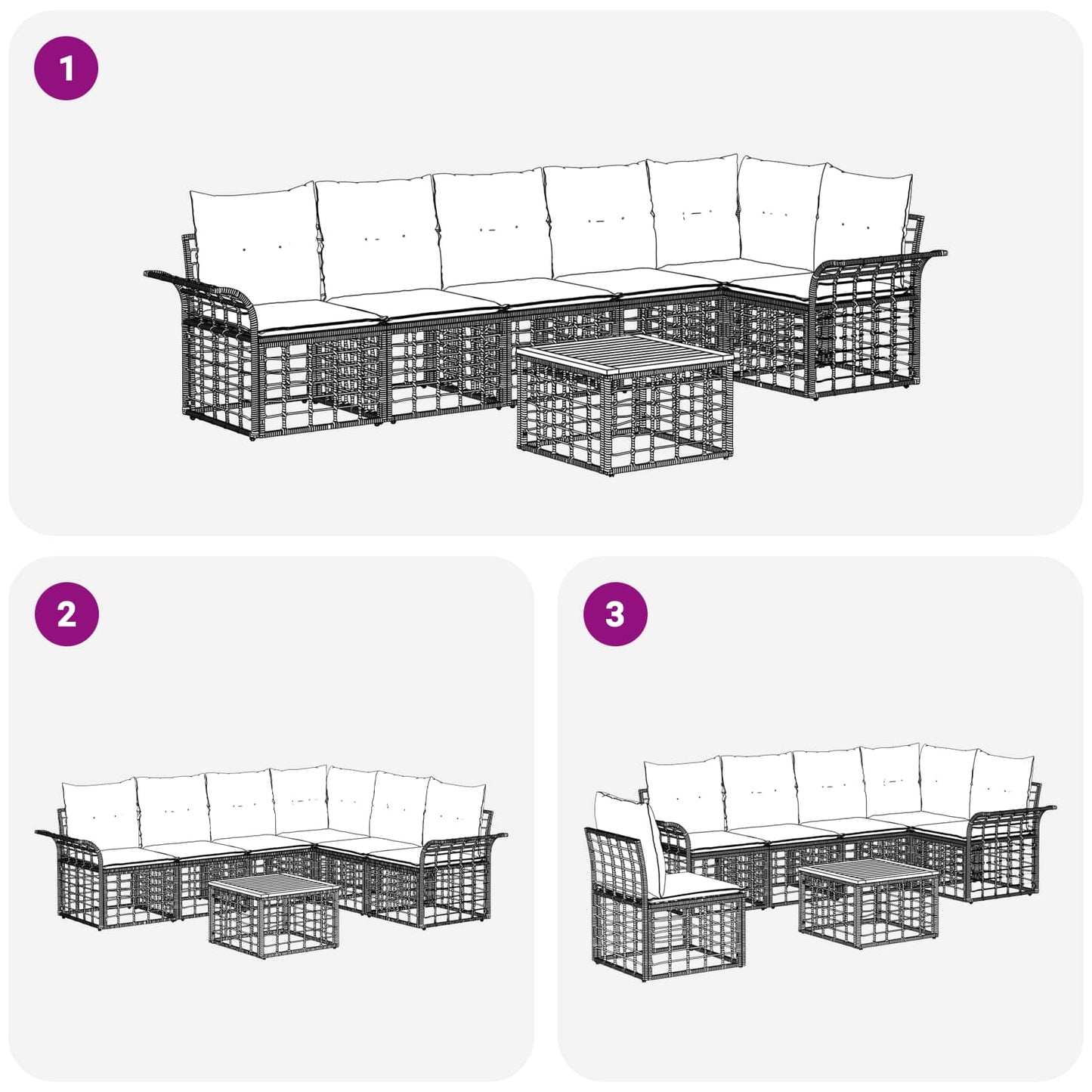 Set di divani da esterno 7 pcs Nero e Grigio scuro Poliestere | homemem39