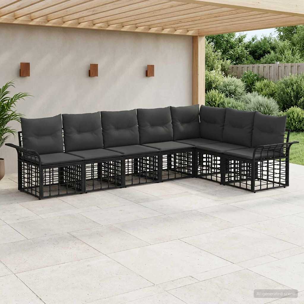 Set di divani da esterno 7 pcs Nero e Grigio scuro Poliestere | homemem39